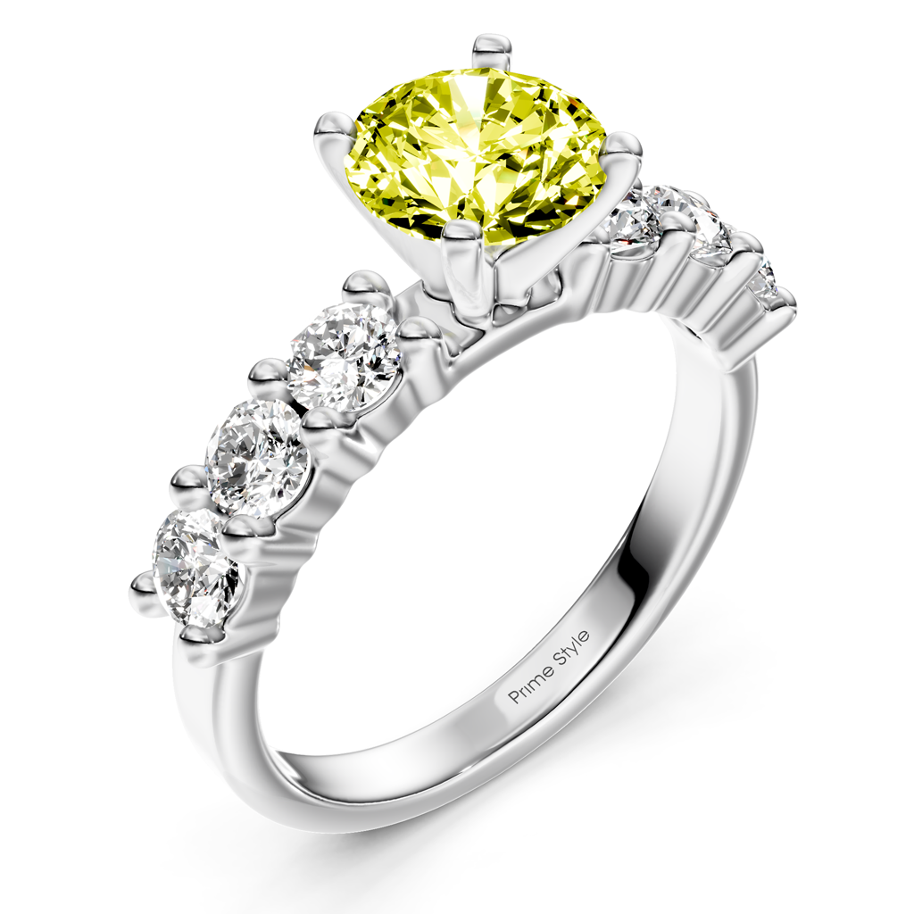 1.90-4.90 CT Round Cut Fancy Yellow Diamonds - Engagement Ring