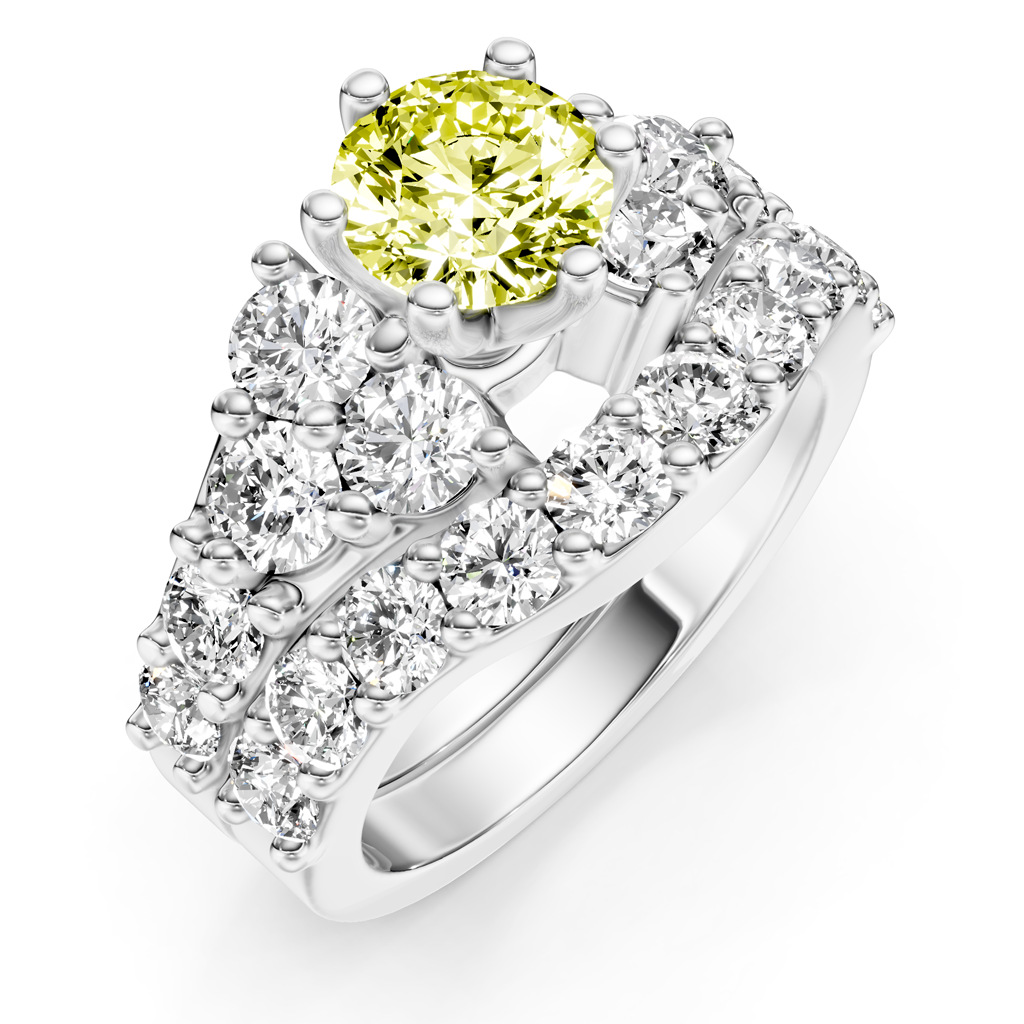 3.55-6.55 CT Round Cut Fancy Yellow Diamonds - Bridal Set