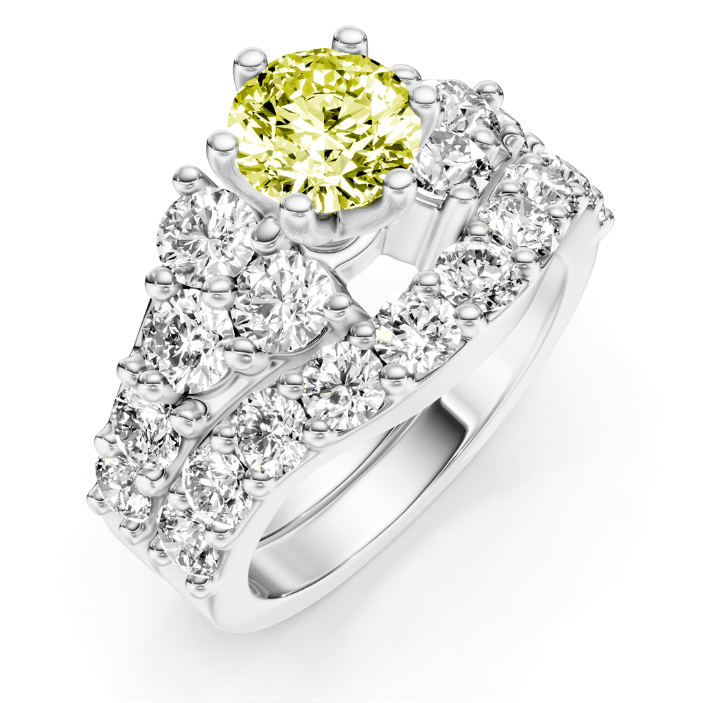 3.55 - 6.55 CT Round Cut Fancy Yellow Diamonds - Bridal Set - Primestyle.com