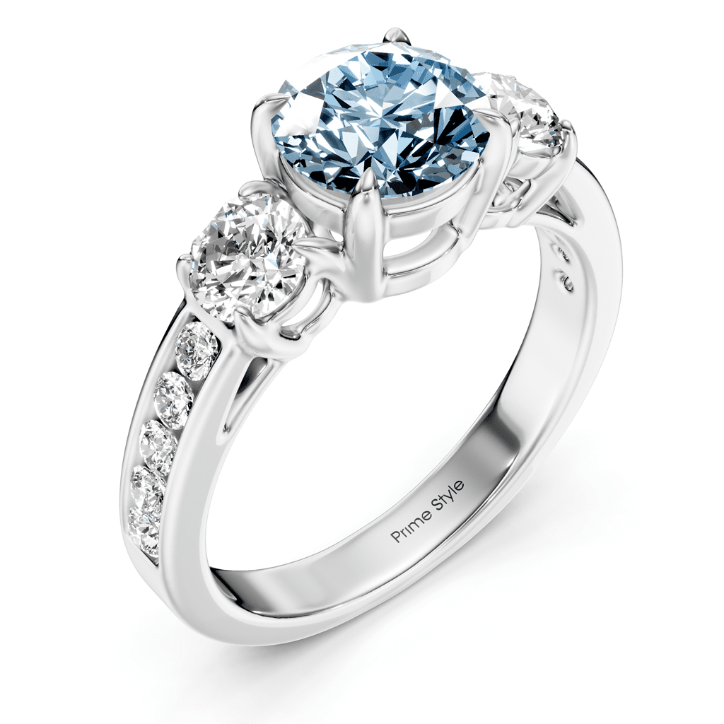 1.75 - 4.75 CT Round Cut Fancy Blue Diamonds - Engagement Ring - Primestyle.com