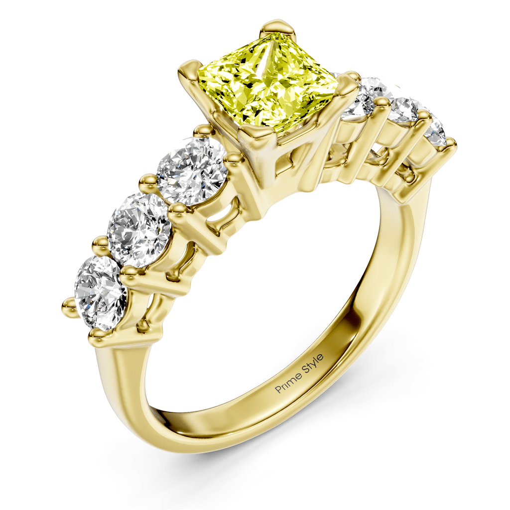 2.60 - 5.60 CT Round Cut Fancy Yellow Diamonds - Engagement Ring - Primestyle.com