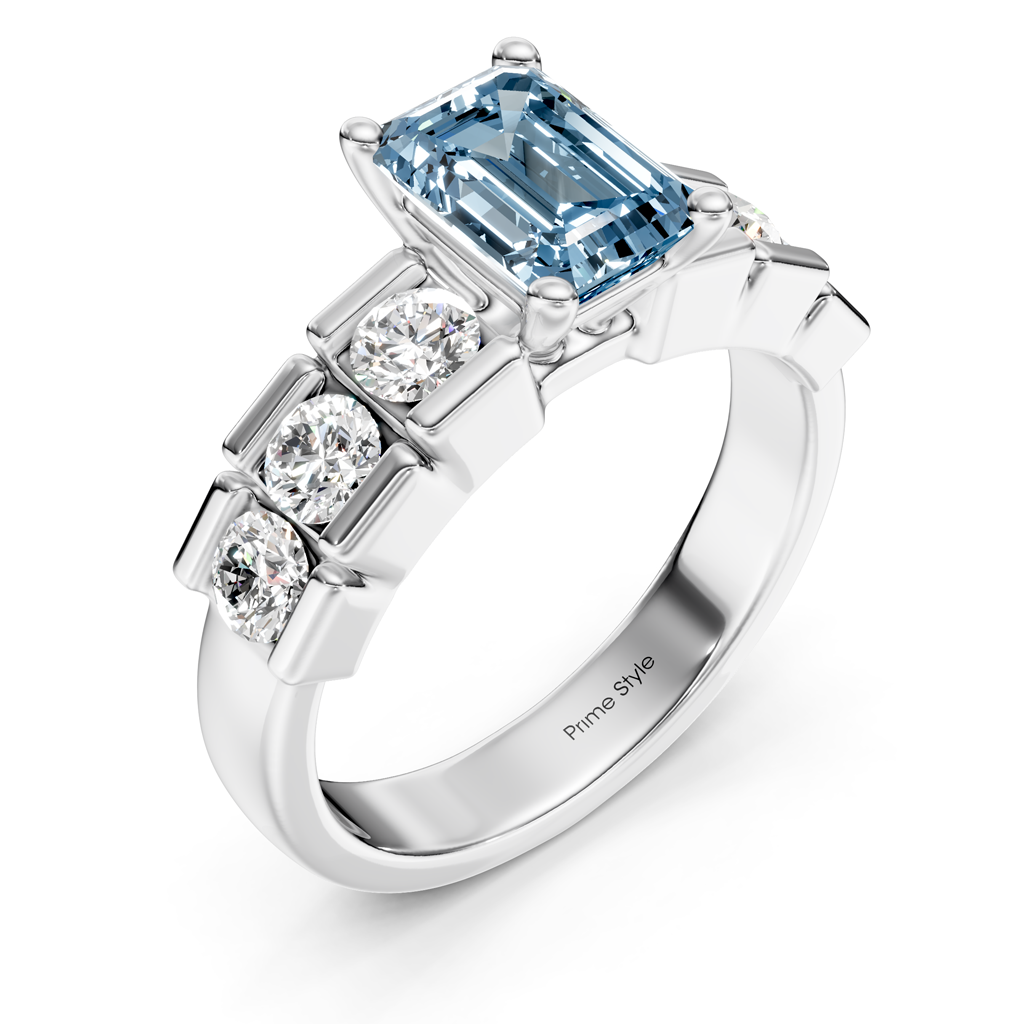 1.85-4.85 CT Princess & Round Cut Fancy Blue Diamonds - Engagement Ring