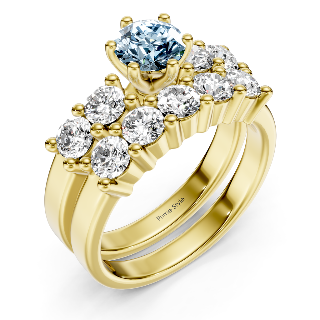 2.40-5.40 CT Round Cut Fancy Blue Diamonds - Bridal Set