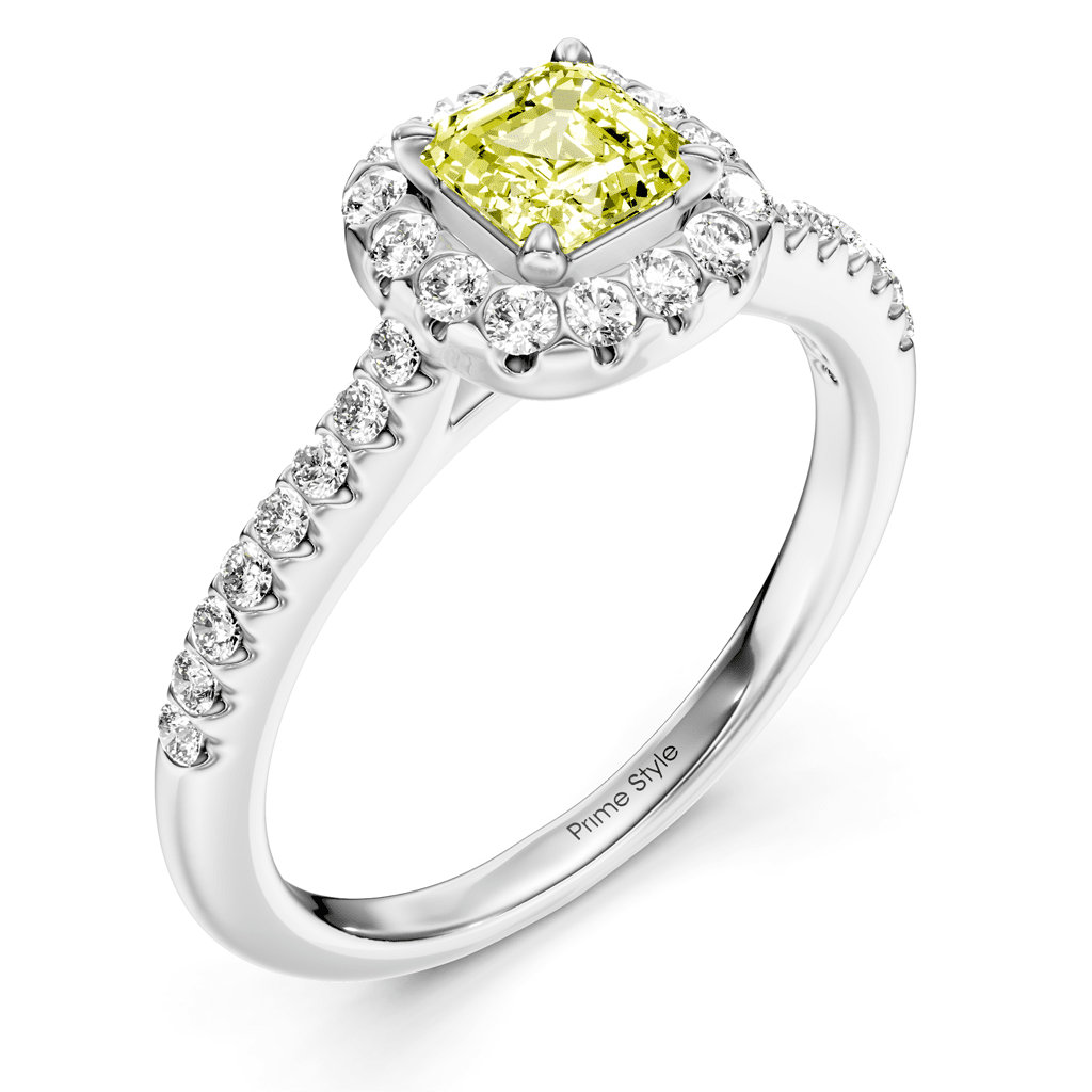 1.35-4.35 CT Ascher & Round Cut Fancy Yellow Diamonds - Engagement Ring