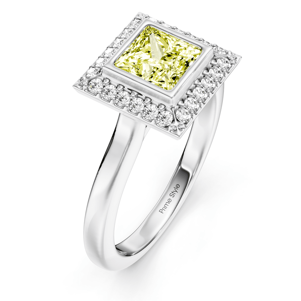 1.14-4.14 CT Princess & Round Cut Fancy Yellow Diamonds - Engagement Ring