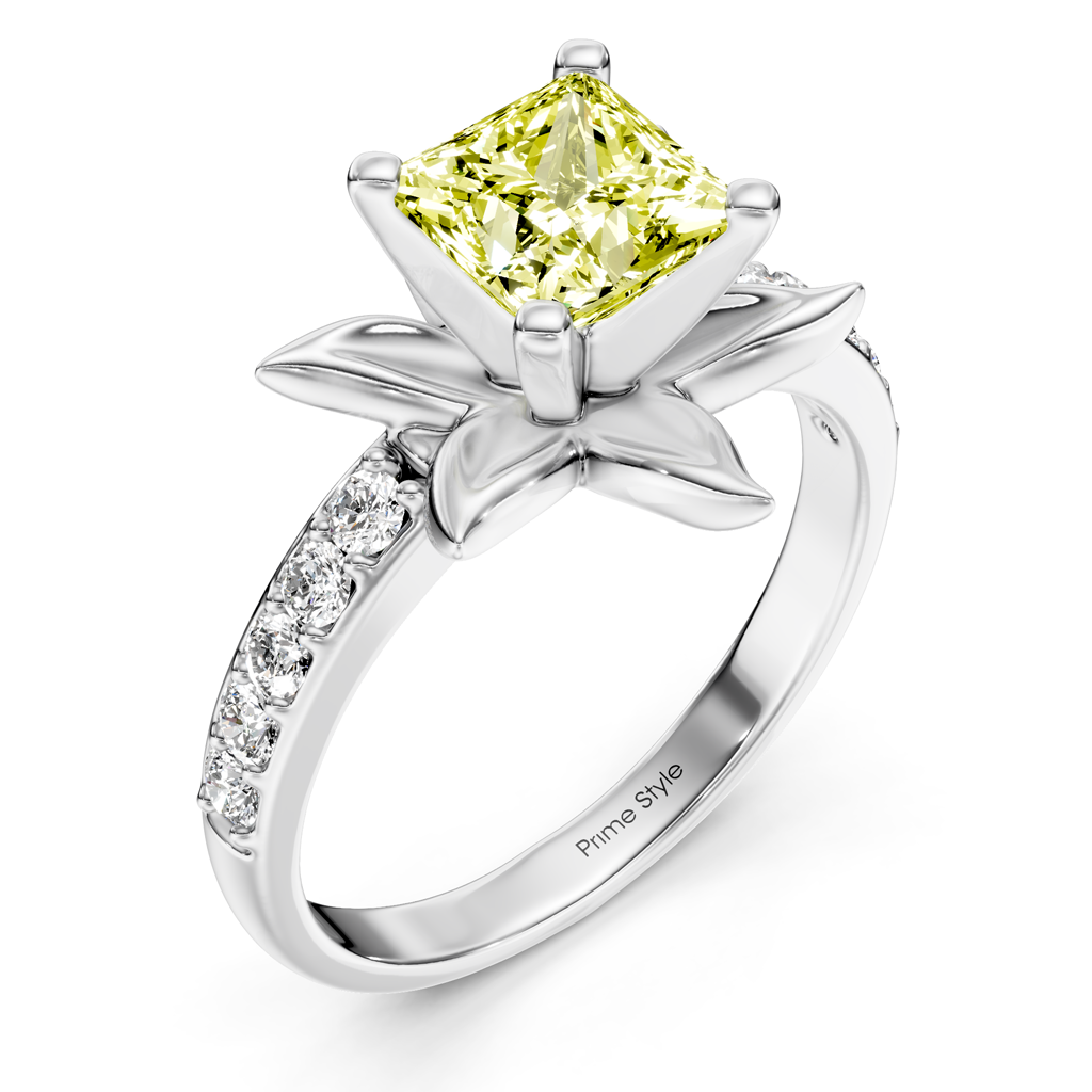 1.25-4.25 CT Princess & Round Cut Fancy Yellow Diamonds - Engagement Ring
