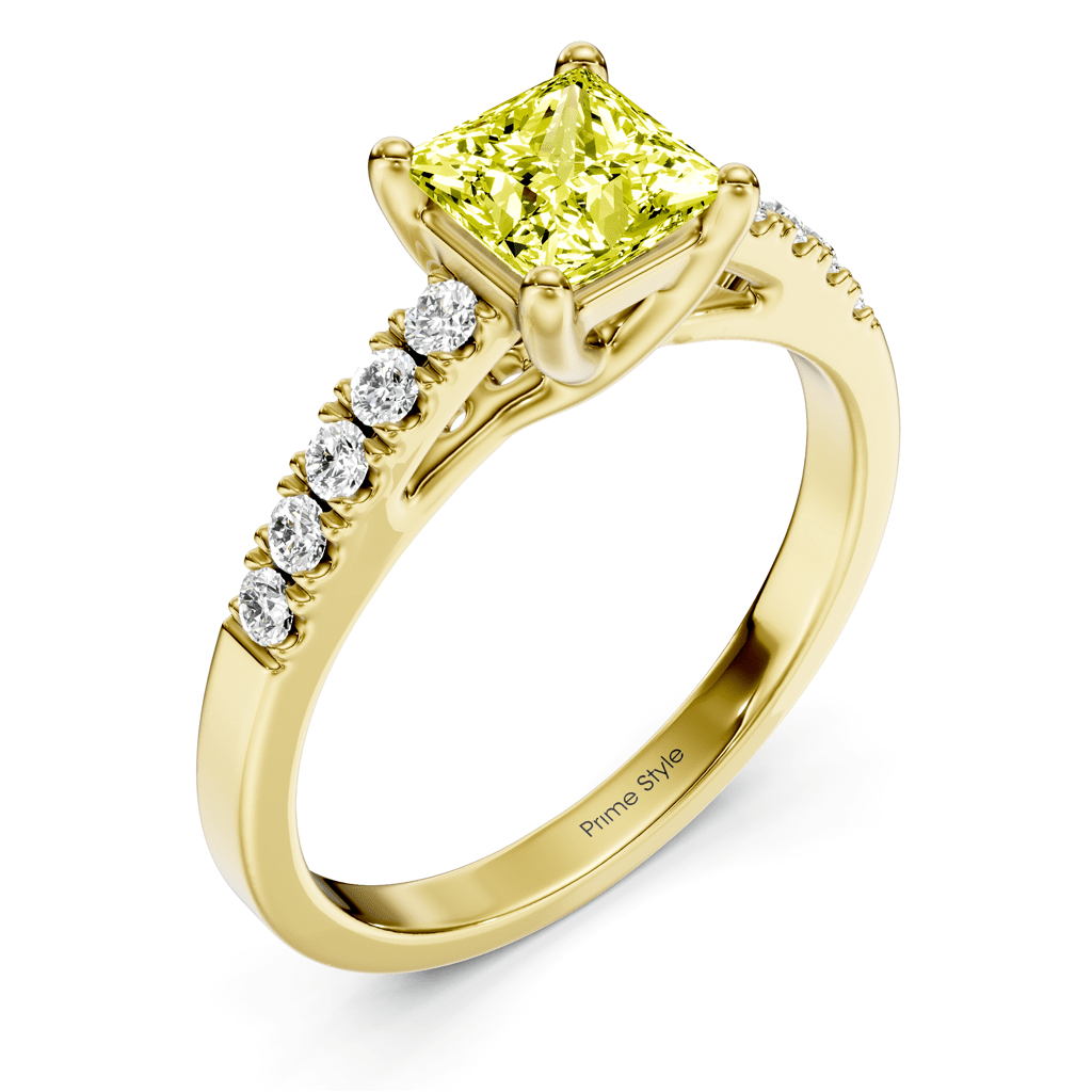 1.25-4.25 CT Princess & Round Cut Fancy Yellow Diamonds - Engagement Ring