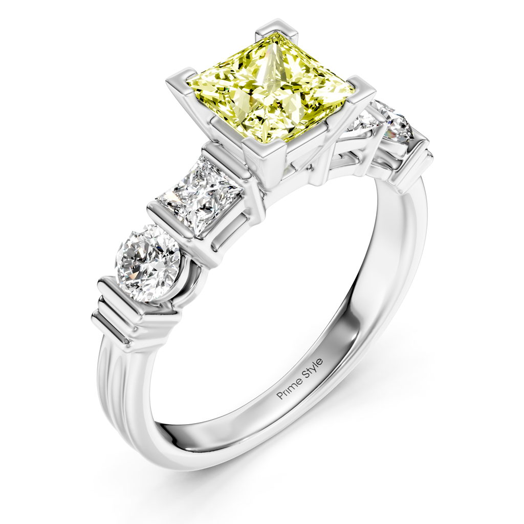 1.70-4.70 CT Princess & Round Cut Fancy Yellow Diamonds - Engagement Ring