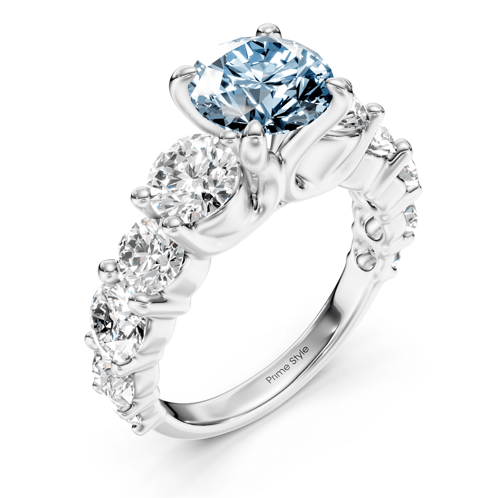 3.50-6.50 CT Round Cut Fancy Blue Diamonds - Engagement Ring
