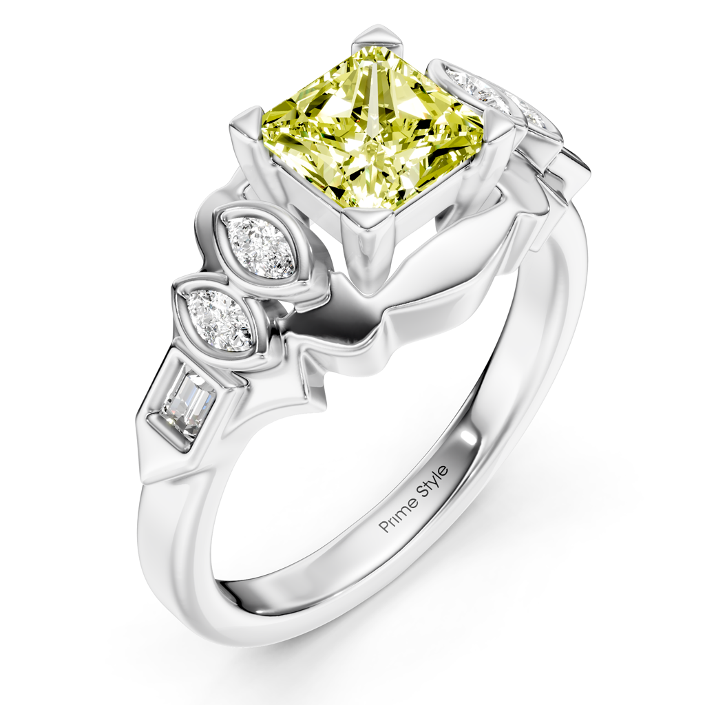 1.25-4.25 CT Baguette & Marquise & Princess Cut Fancy Yellow Diamonds - Engagement Ring
