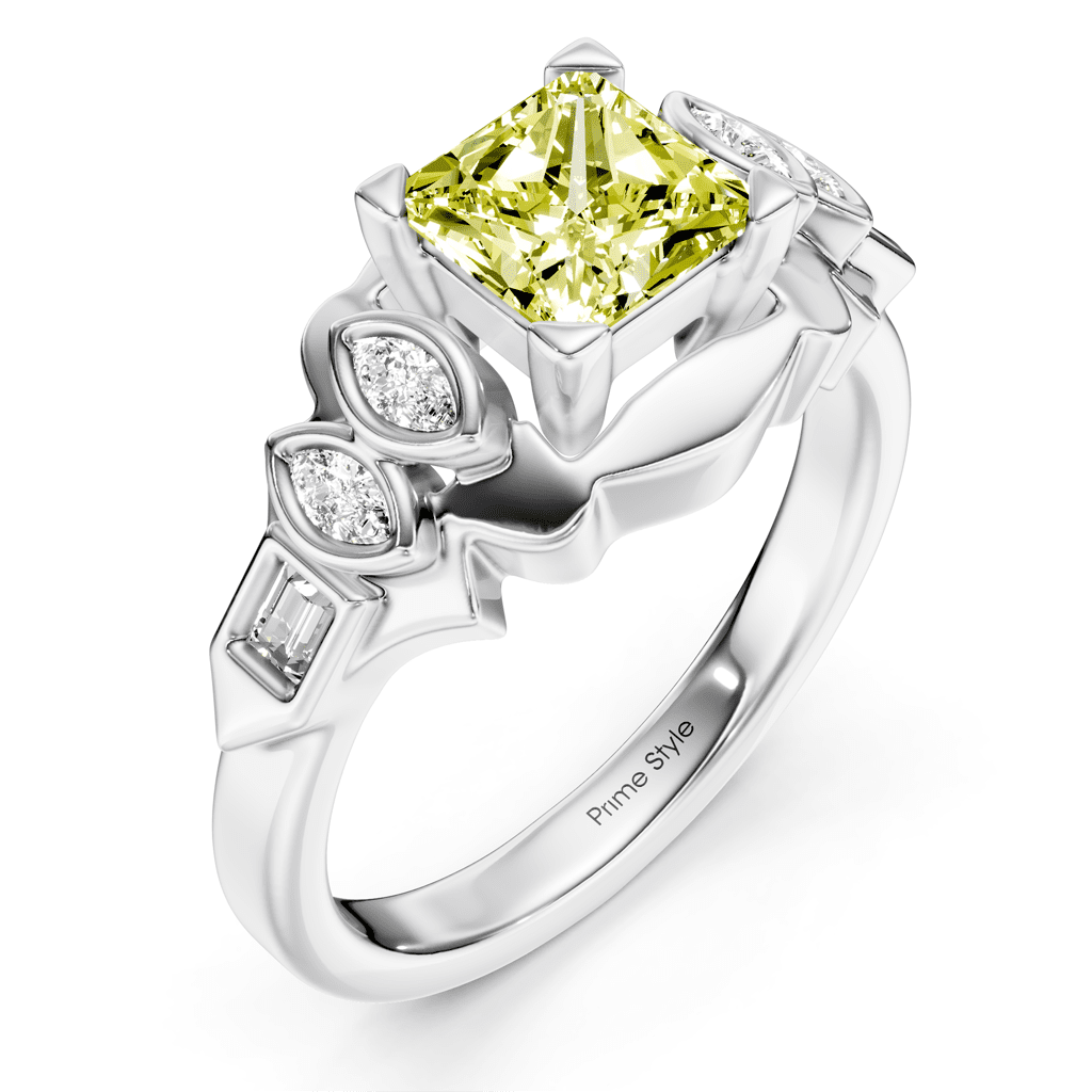 1.25-4.25 CT Baguette & Marquise & Princess Cut Fancy Yellow Diamonds - Engagement Ring