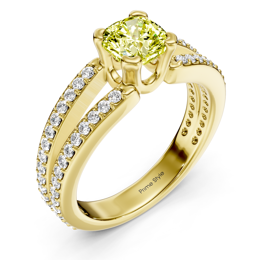 1.50-4.50 CT Cushion & Round Cut Fancy Yellow Diamonds - Engagement Ring
