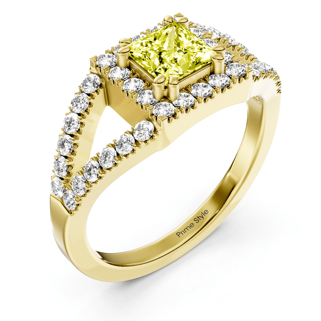 1.45 - 4.45 CT Princess & Round Cut Fancy Yellow Diamonds - Engagement Ring - Primestyle.com