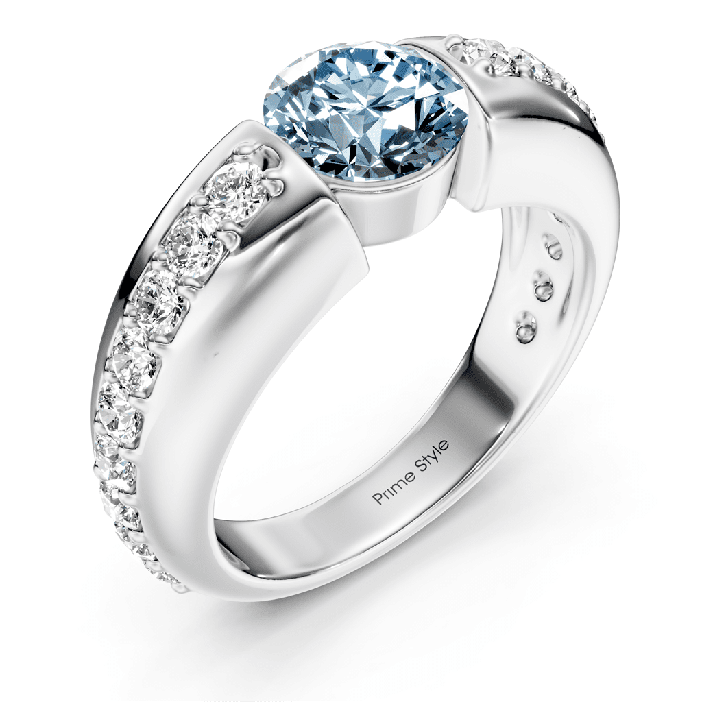 1.50-4.50 CT Round Cut Fancy Blue Diamonds - Engagement Ring
