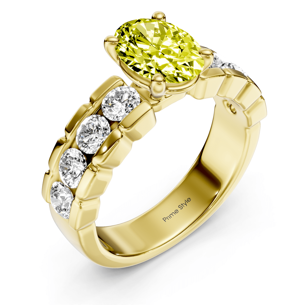 2.05 - 5.05 CT Oval & Round Cut Fancy Yellow Diamonds - Engagement Ring - Primestyle.com