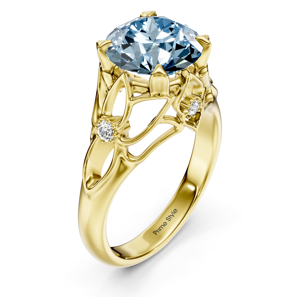 1.07-4.07 CT Round Cut Fancy Blue Diamonds - Engagement Ring