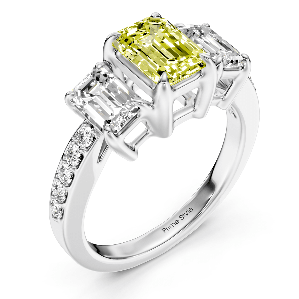 2.15-5.15 CT Emerald & Round Cut Fancy Yellow Diamonds - Engagement Ring
