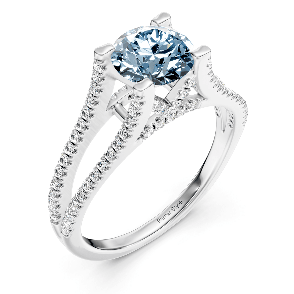 1.40-4.40 CT Round Cut Fancy Blue Diamonds - Engagement Ring