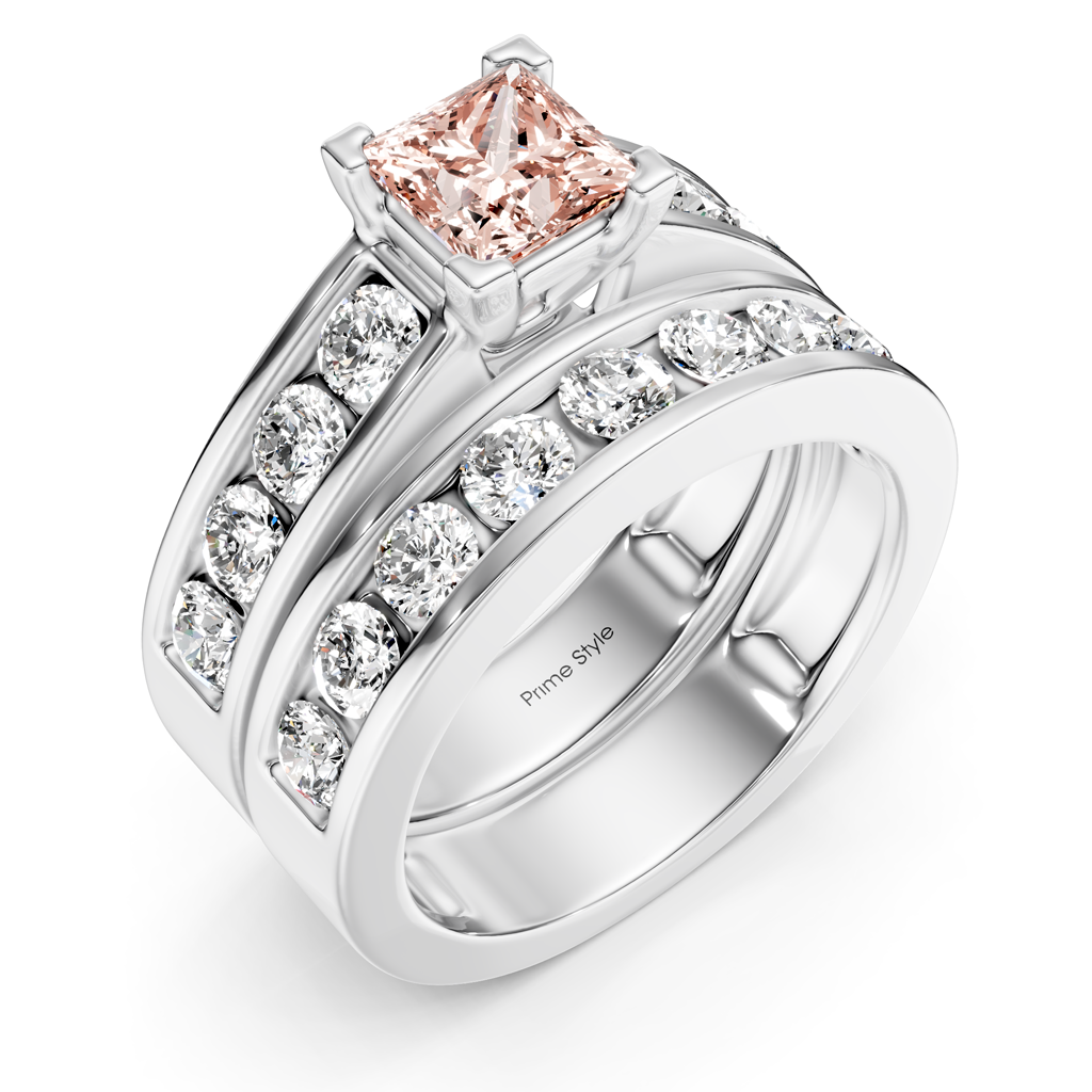 2.60-5.60 CT Princess & Round Cut Fancy Pink Diamonds - Bridal Set