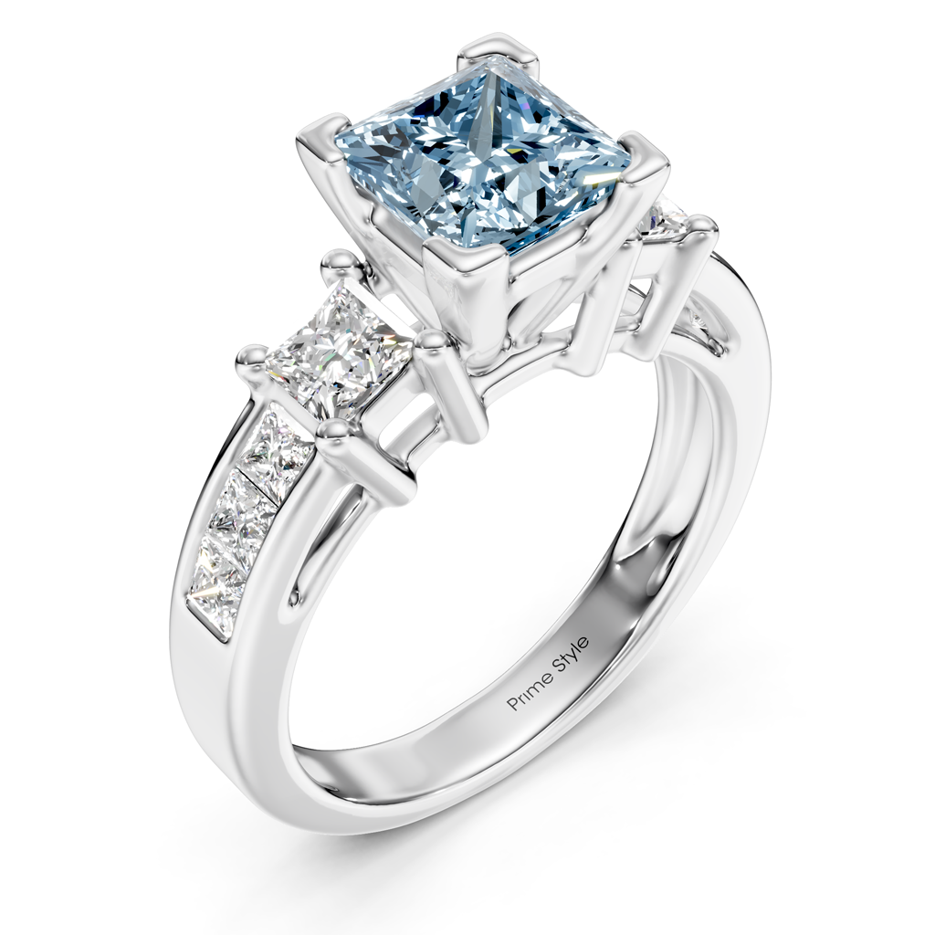 1.85-4.85 CT Princess Cut Fancy Blue Diamonds - Engagement Ring