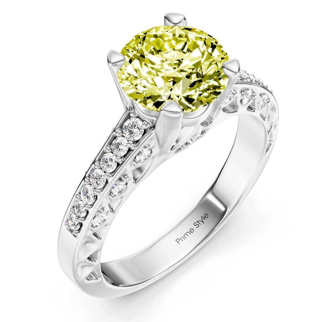 1.25-4.25 CT Round Cut Fancy Yellow Diamonds - Engagement Ring