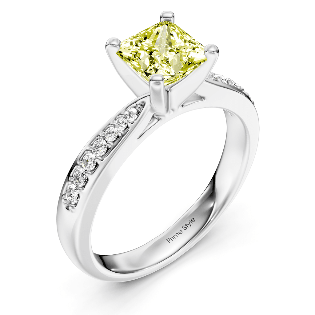 1.15-4.15 CT Princess & Round Cut Fancy Yellow Diamonds - Engagement Ring