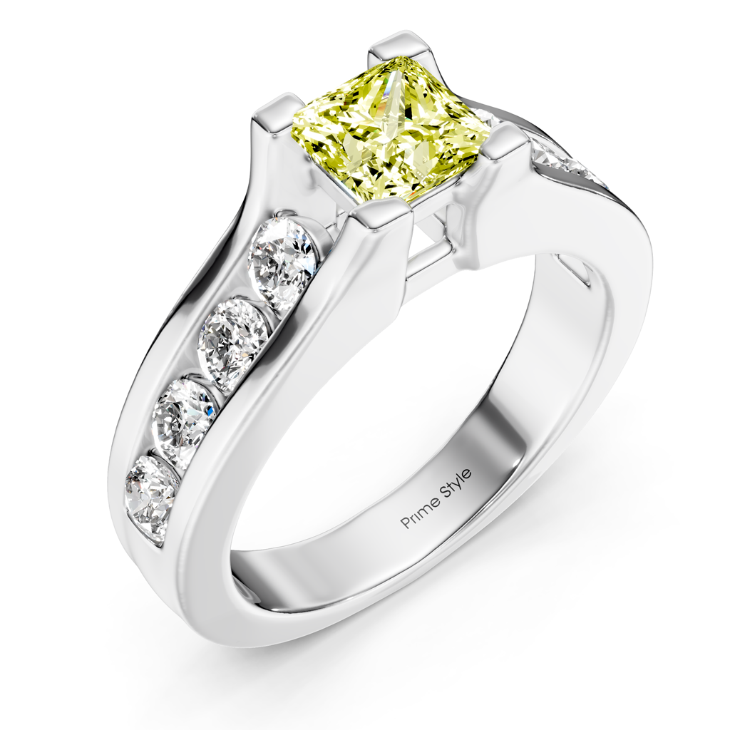 1.80-4.80 CT Princess & Round Cut Fancy Yellow Diamonds - Engagement Ring