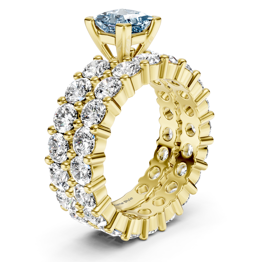 6.30-9.30 CT Princess & Round Cut Fancy Blue Diamonds - Bridal Set