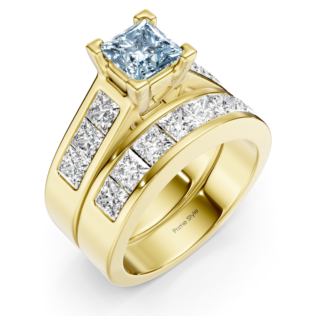 3.25-6.25 CT Princess Cut Fancy Blue Diamonds - Bridal Set