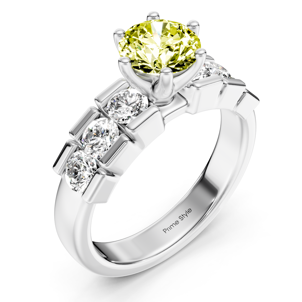 1.85-4.85 CT Round Cut Fancy Yellow Diamonds - Engagement Ring