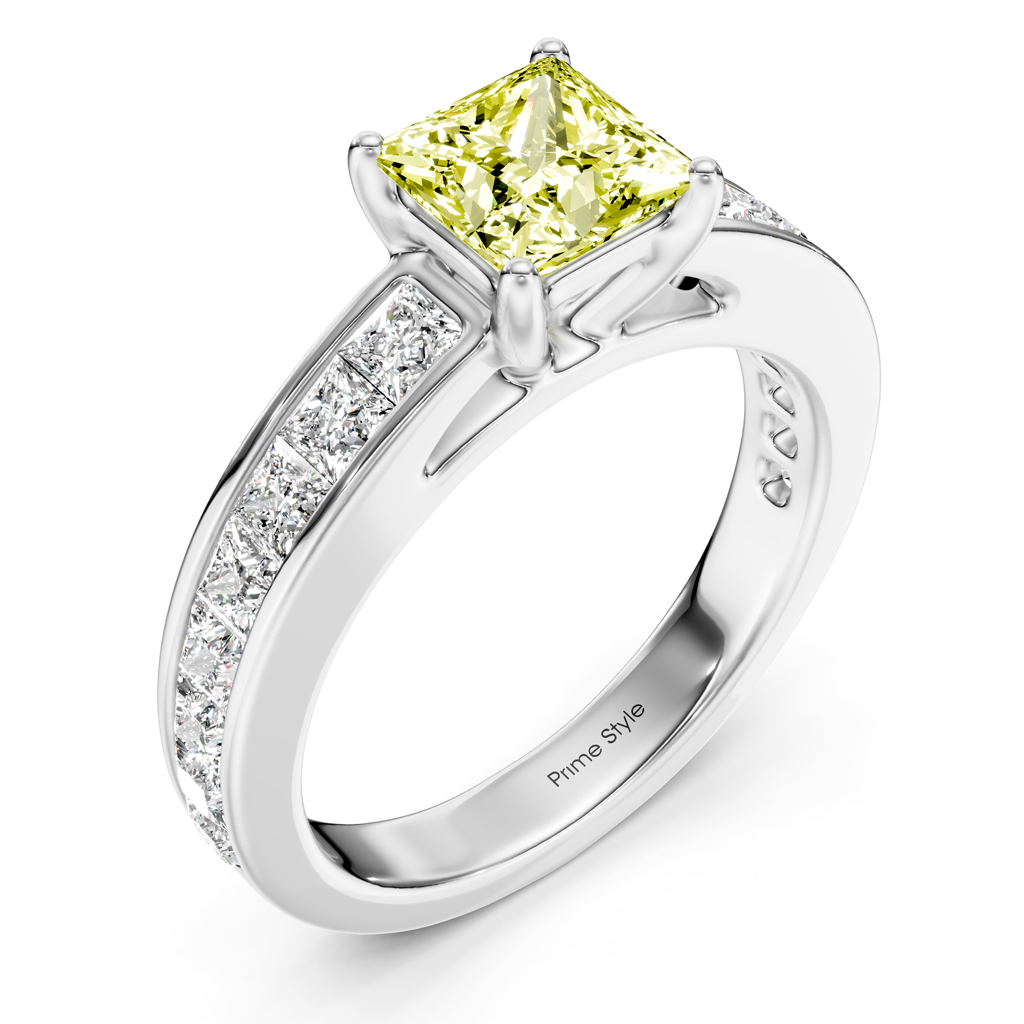 2.25-5.25 CT Princess Cut Fancy Yellow Diamonds - Engagement Ring