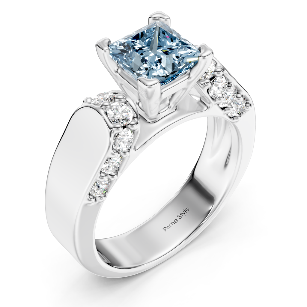 1.65-4.65 CT Princess & Round Cut Fancy Blue Diamonds - Engagement Ring