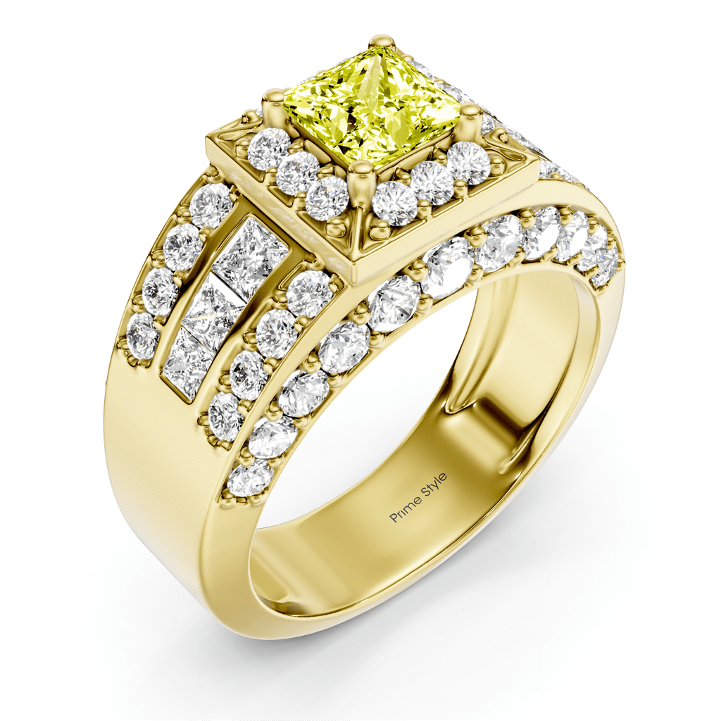 3.45 - 6.45 CT Princess & Round Cut Fancy Yellow Diamonds - Engagement Ring - Primestyle.com