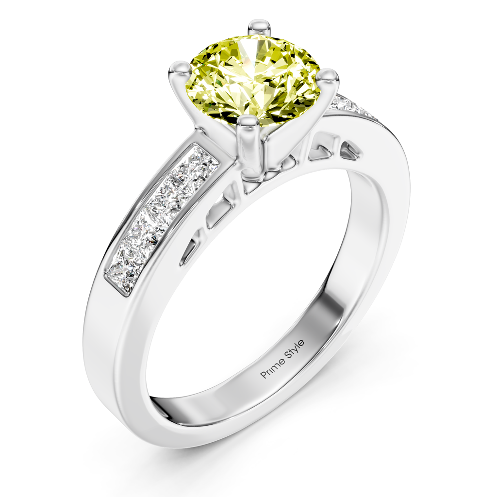 1.50-4.50 CT Princess & Round Cut Fancy Yellow Diamonds - Engagement Ring