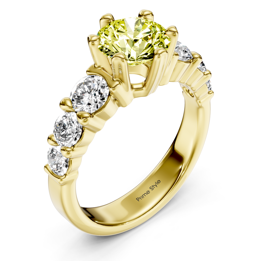 2.05-5.05 CT Round Cut Fancy Yellow Diamonds - Engagement Ring