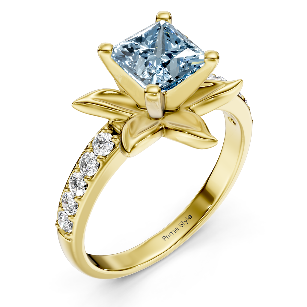 1.25-4.25 CT Princess & Round Cut Fancy Blue Diamonds - Engagement Ring