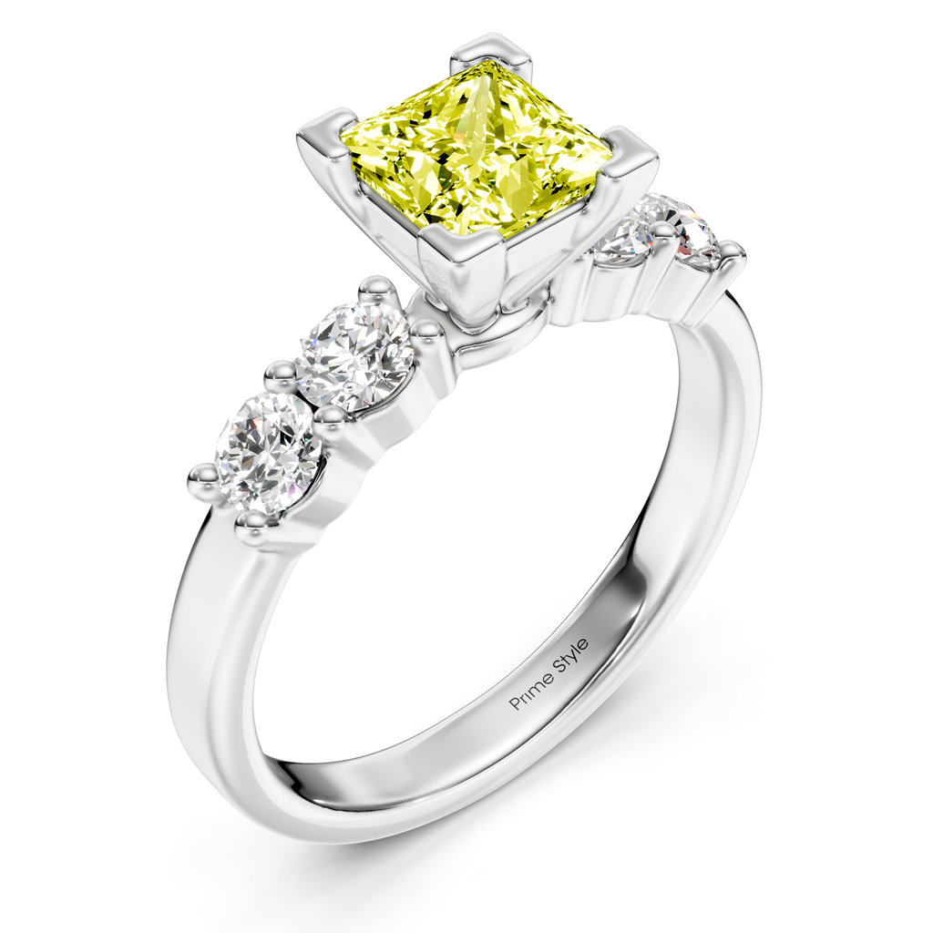 1.60-4.60 CT Princess & Round Cut Fancy Yellow Diamonds - Engagement Ring