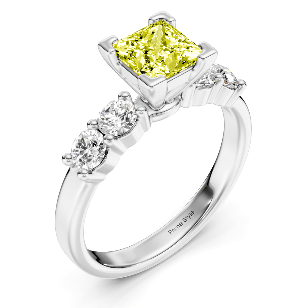 1.60 - 4.60 CT Princess & Round Cut Fancy Yellow Diamonds - Engagement Ring - Primestyle.com