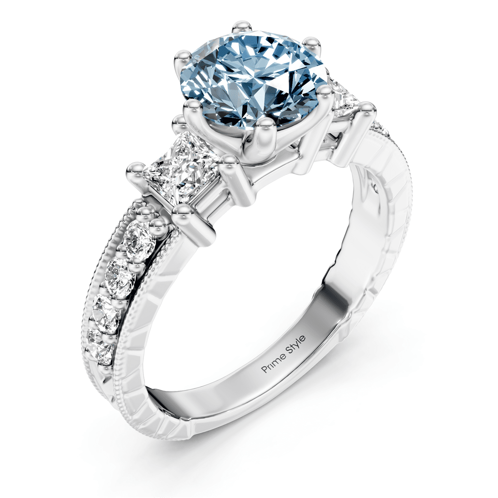 1.70-4.70 CT Princess & Round Cut Fancy Blue Diamonds - Engagement Ring