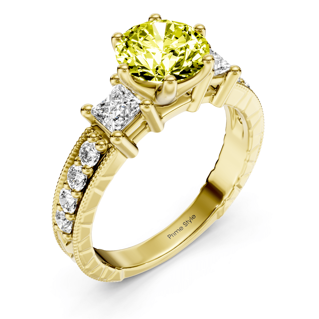 1.70 - 4.70 CT Princess & Round Cut Fancy Yellow Diamonds - Engagement Ring - Primestyle.com