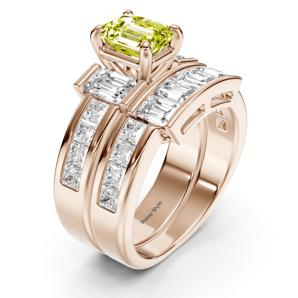 3.70 - 6.70 CT Emerald & Princess Cut Fancy Yellow Diamonds - Bridal Set - Primestyle.com