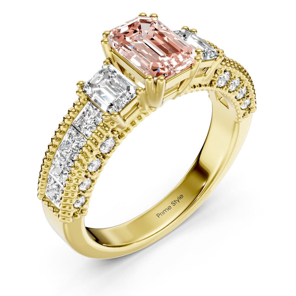 2.60-5.60 CT Emerald & Princess & Round Cut Fancy Pink Diamonds - Engagement Ring