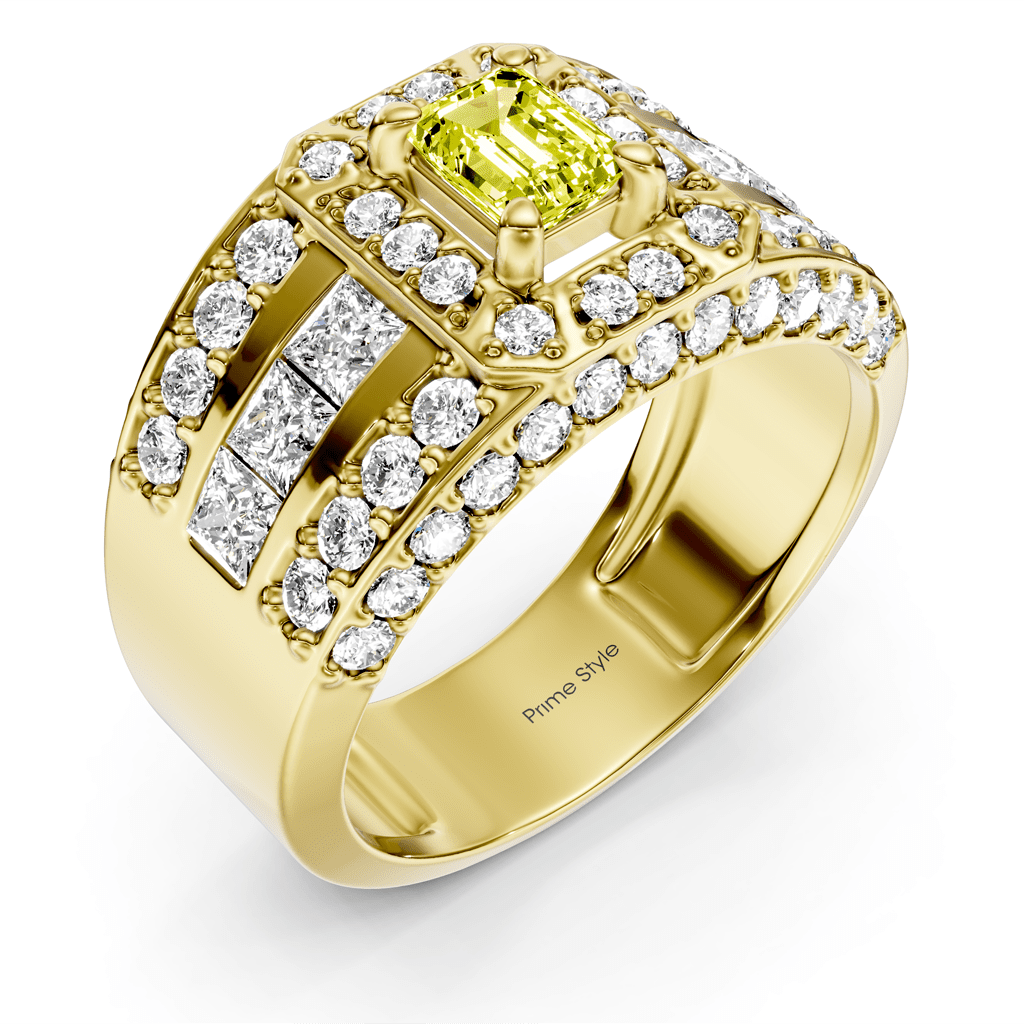 2.70-5.70 CT Emerald & Round Cut Fancy Yellow Diamonds - Engagement Ring