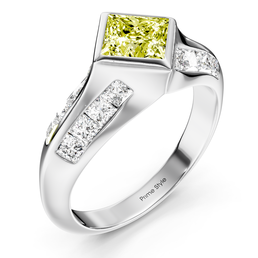 2.00-5.00 CT Princess Cut Fancy Yellow Diamonds - Engagement Ring