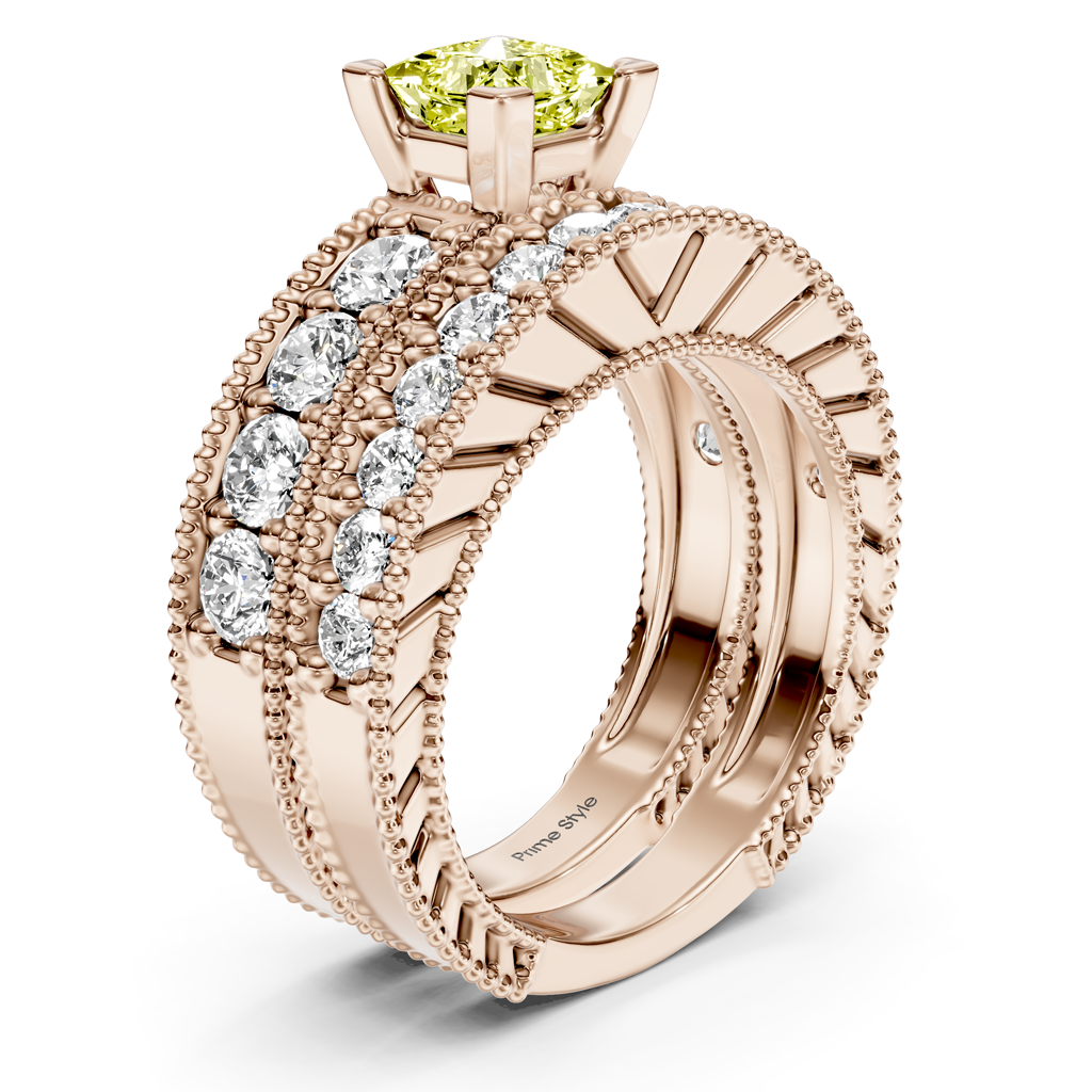 2.45-5.45 CT Princess & Round Cut Fancy Yellow Diamonds - Bridal Set