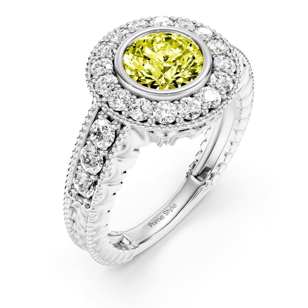 1.50-4.50 CT Round Cut Fancy Yellow Diamonds - Engagement Ring