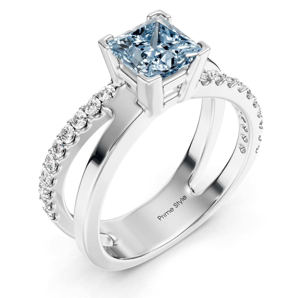 1.25 - 4.25 CT Princess & Round Cut Fancy Blue Diamonds - Engagement Ring - Primestyle.com