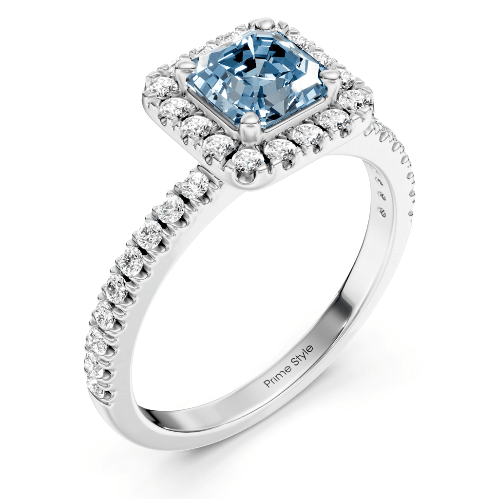 1.45-4.45 CT Ascher & Round Cut Fancy Blue Diamonds - Engagement Ring