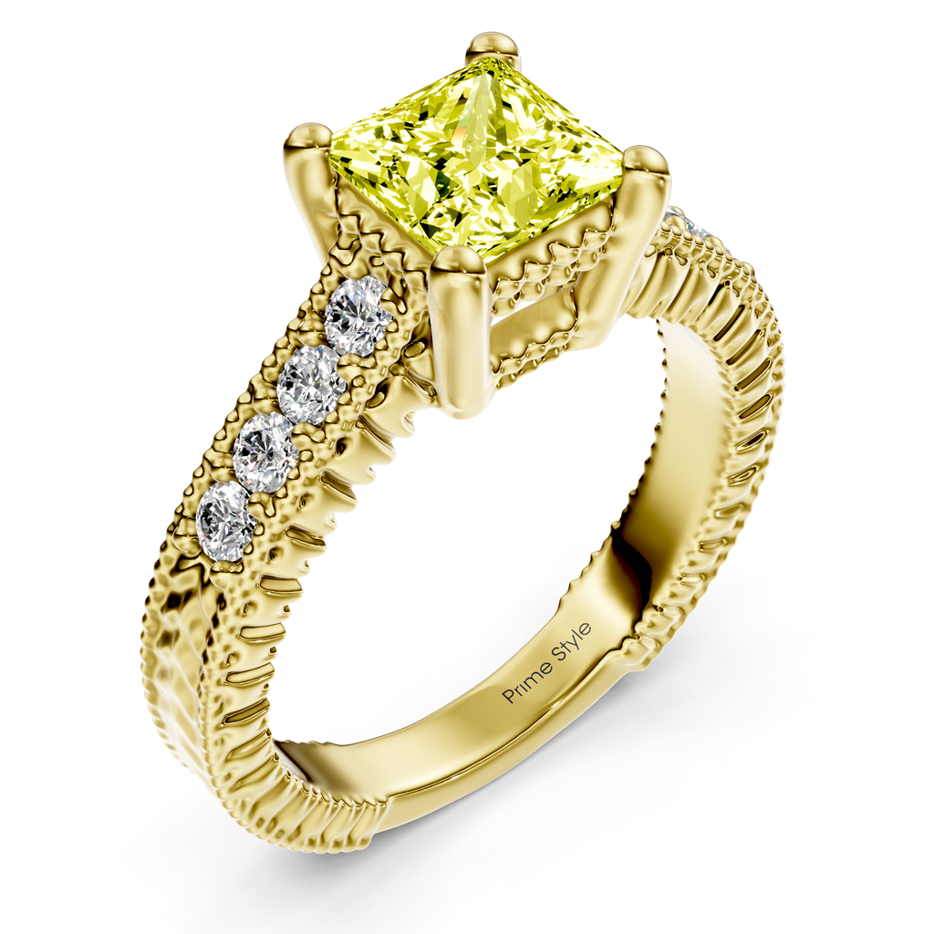 1.30-4.30 CT Princess & Round Cut Fancy Yellow Diamonds - Engagement Ring