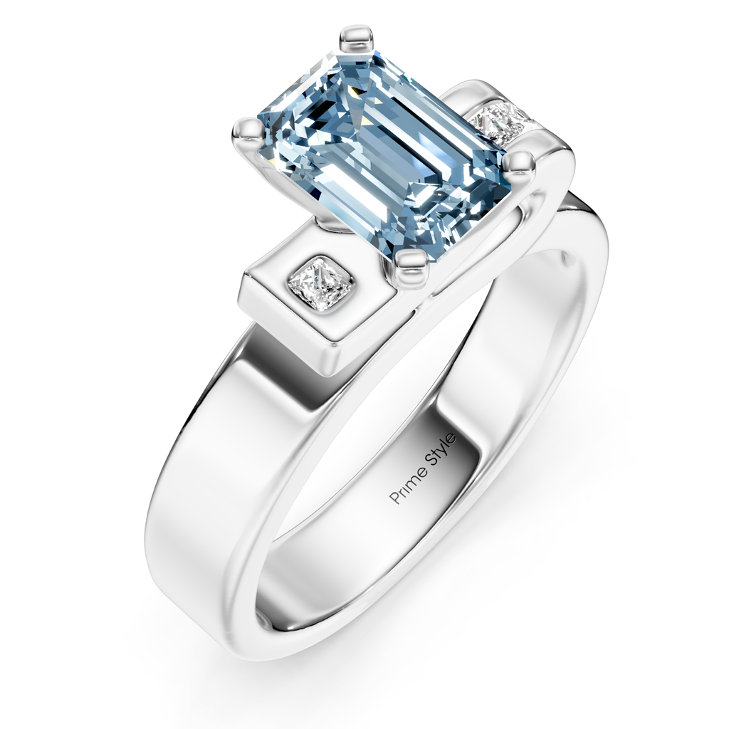 1.10-4.10 CT Emerald & Princess Cut Fancy Blue Diamonds - Engagement Ring